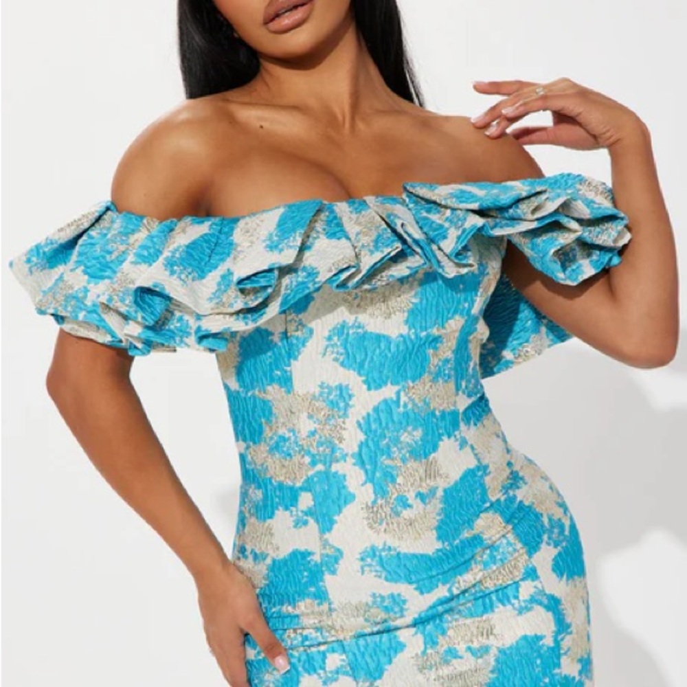 Fashion Nova blue pear textured mini dress